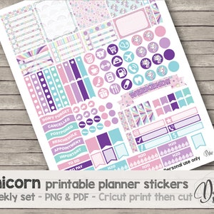 Pegatinas para agenda, stickers imprimibles, pegatinas para agenda, pegatinas de unicornio, pegatinas para planificador, archivo de cricut