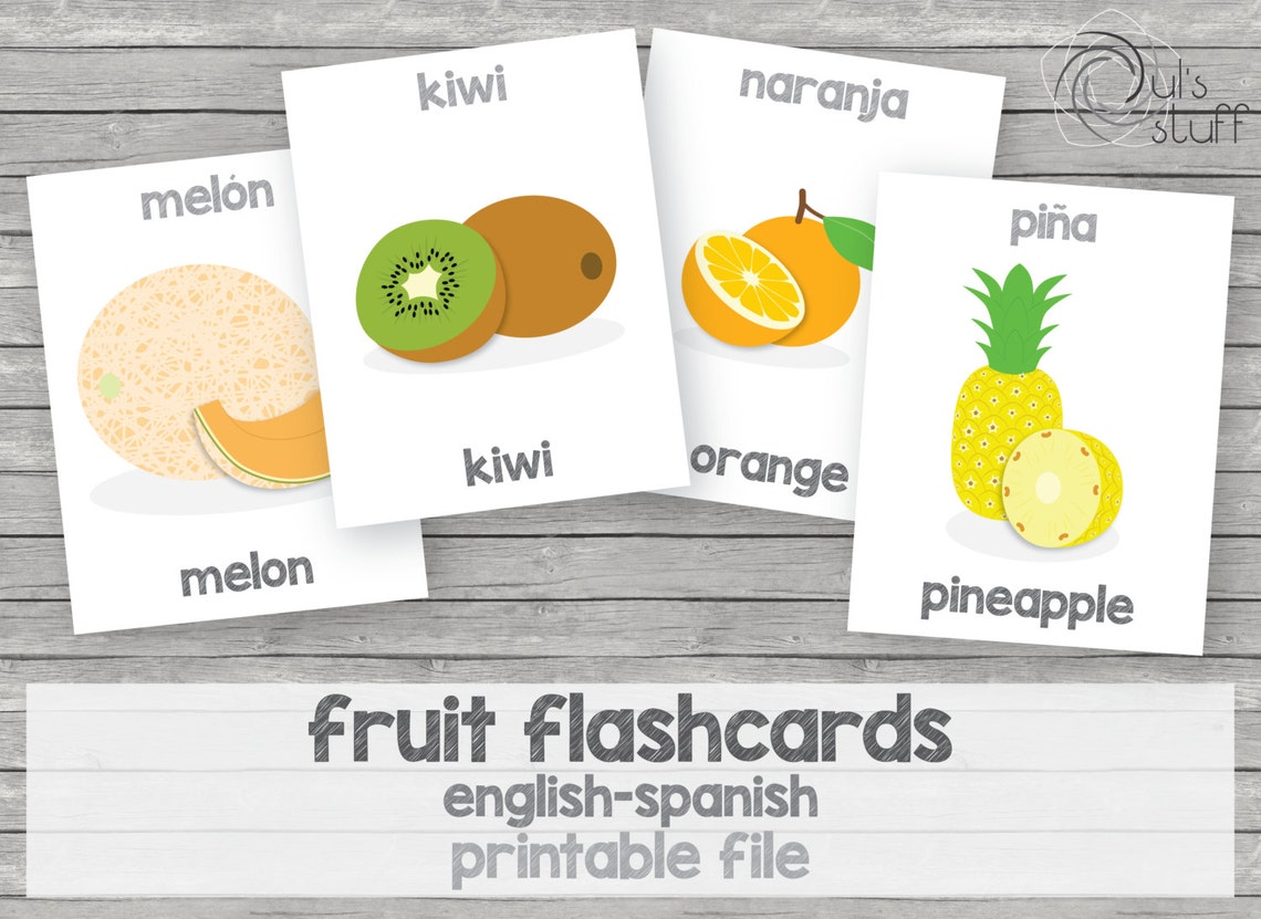 Tarjetas de frutas imprimibles para niños inglés-español - Etsy México