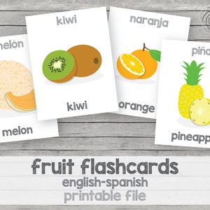 Tarjetas de frutas imprimibles para niños inglés-español