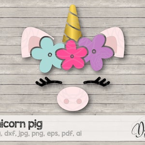 Unicorn piggy svg, pig unicorn, piggy with flowers, cricut, silhouette, cut files, svg, dxf, jpg, png, eps, pdf, bunny cut file, pig svg
