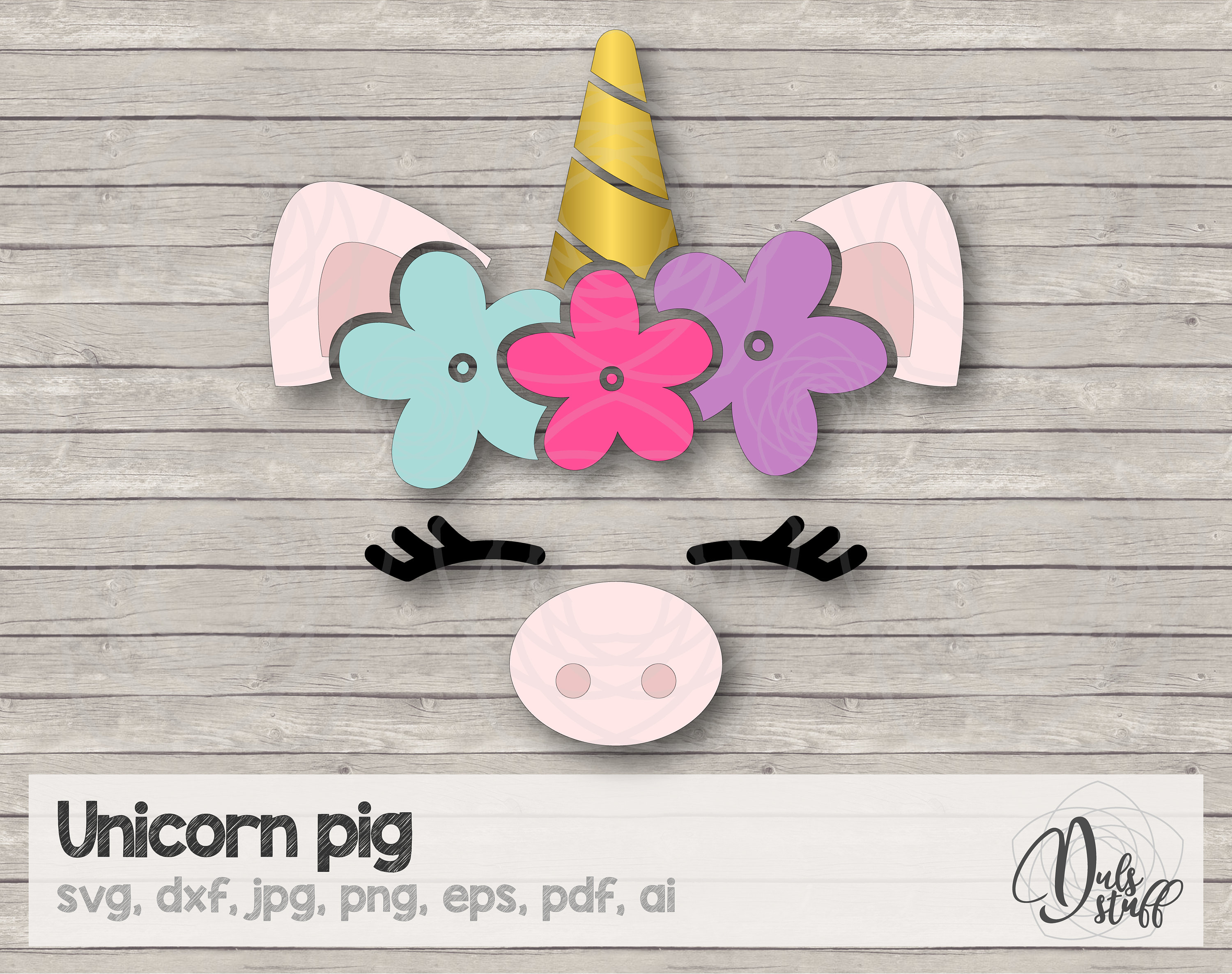 Unicorn piggy svg, pig unicorn, piggy with flowers, cricut, silhouette, cut files, svg, dxf, jpg, png, eps, pdf, bunny cut file, pig svg