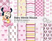 Baby Minnie Mouse pink digital paper pack, instant download, 12" x 12" Il_170x135