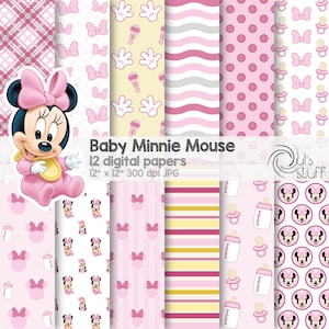 Baby Minnie Mouse pink digital paper pack, instant download, 12" x 12"