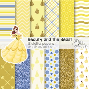 Belle, Beauty and the Beast Digital Paper Pack, Instant Download, 12" x 12"
