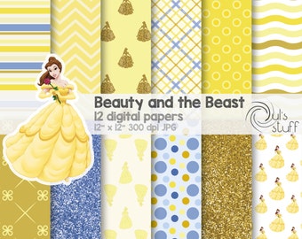 Belle, Beauty and the Beast, digital paper pack, instant download, 12" x 12"