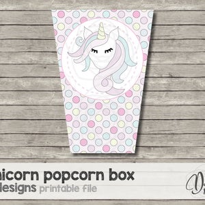 Printable unicorn popcorn box, popcorn box, unicorn party, unicorn birthday, printable popcorn box, printable unicorn favor box, party decor image 3