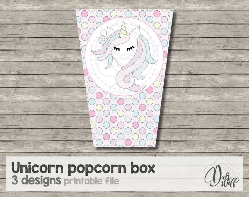 Printable unicorn popcorn box, popcorn box, unicorn party, unicorn birthday, printable popcorn box, printable unicorn favor box, party decor image 3