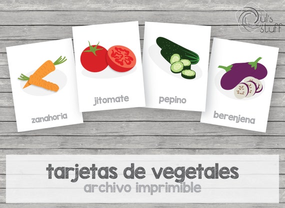 Printable kid’s vegetables flashcards, spanish Il_570xn