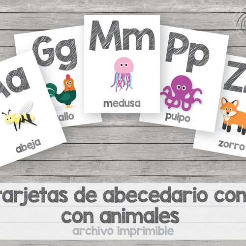 Printable Kids ABC With Animals Flashcards Spanish - Etsy