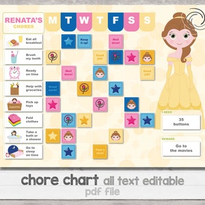 Chore chart, reward chart, behavior chart, princess image 1