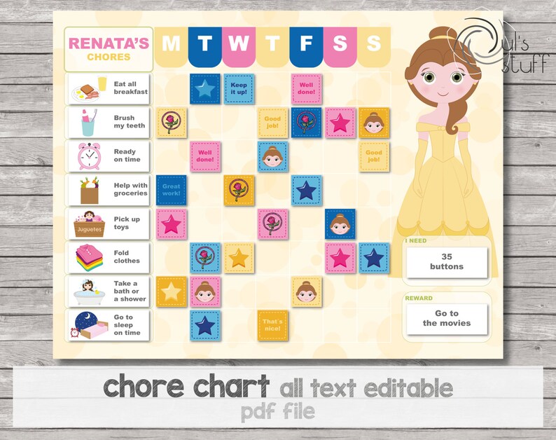 Chore chart, reward chart, behavior chart, princess image 1