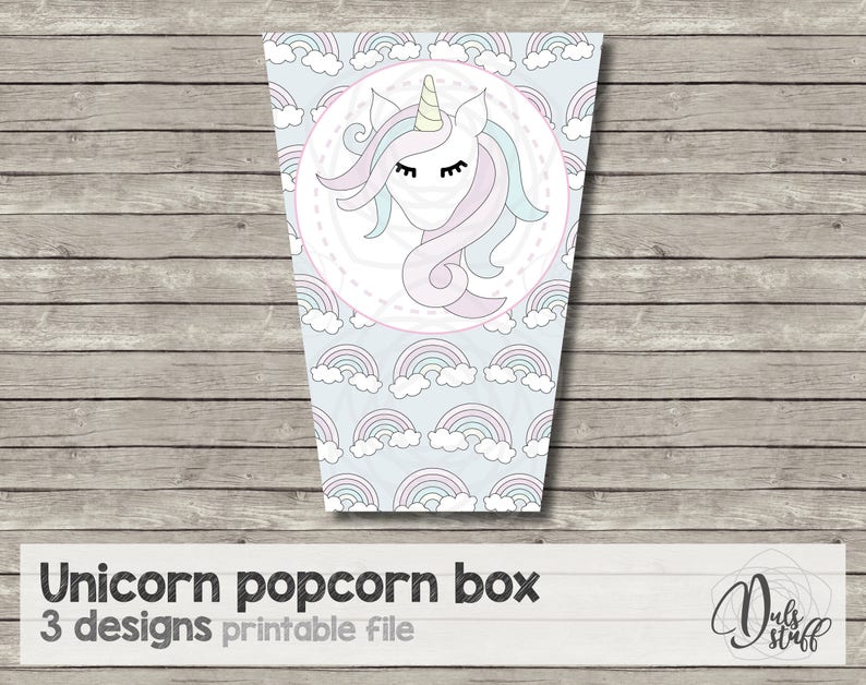 Printable unicorn popcorn box, popcorn box, unicorn party, unicorn birthday, printable popcorn box, printable unicorn favor box, party decor image 4