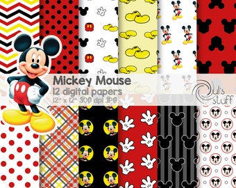 Mickey Mouse digital paper pack, instant download, 12" x 12"
