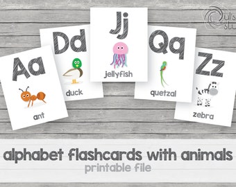 Printable kid’s ABC with animals flashcards