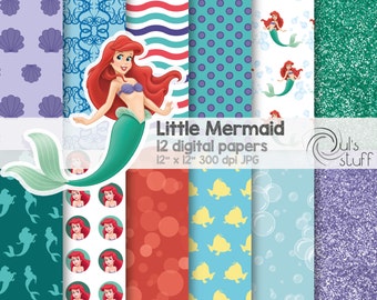 Ariel, Little Mermaid, digital paper pack, instant download, 12" x 12"