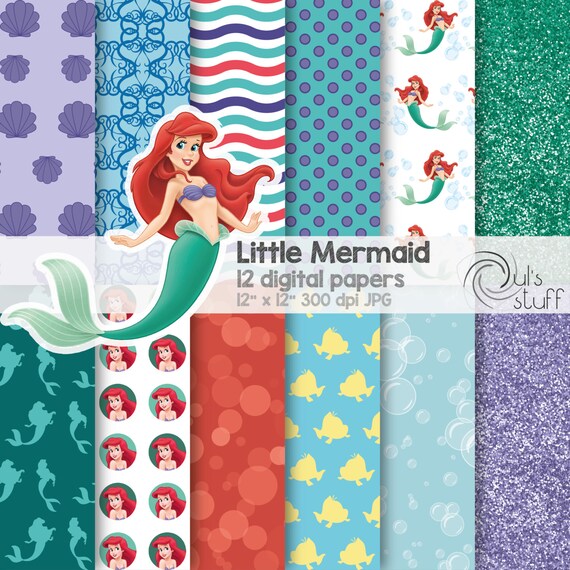 Ariel, Little Mermaid, digital paper pack, instant download, 12" x 12" Il_570xn