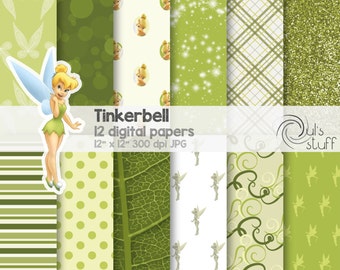 Tinkerbell digital paper pack, instant download, 12" x 12"