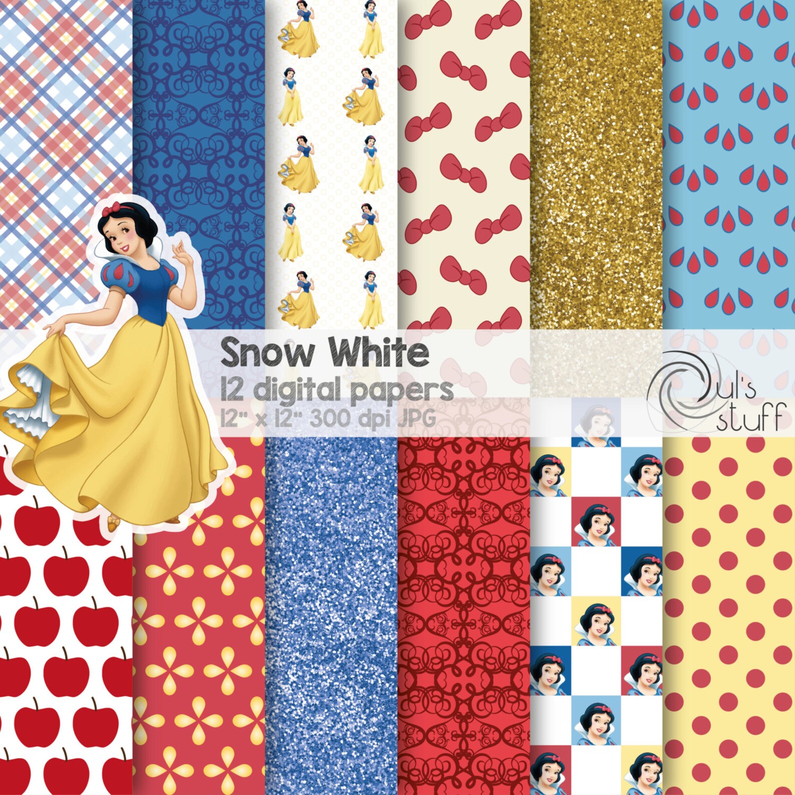 Snow White Digital Paper Pack Instant Download 12 X Etsy