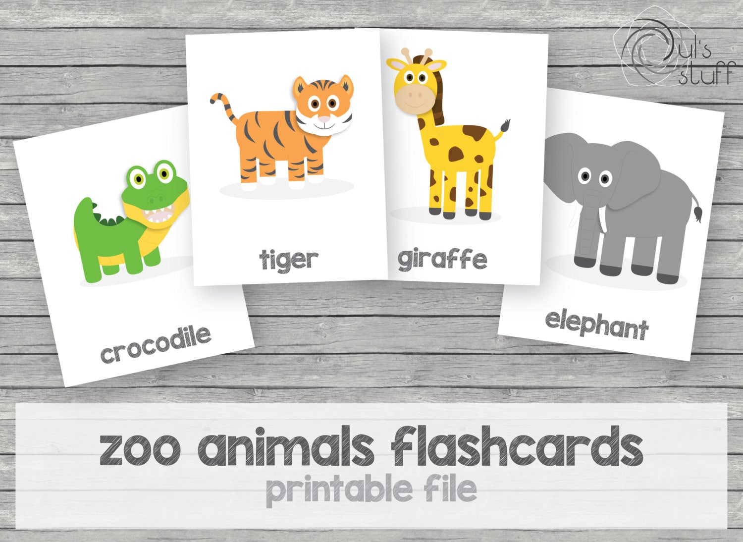 printable kids zoo animals flashcards english etsy