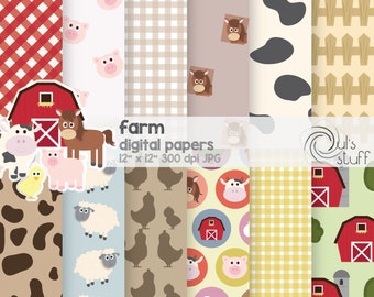 Farm digital paper pack, instant download, 12" x 12"