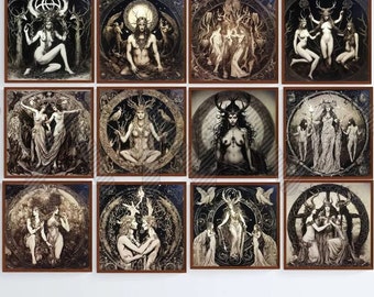 Pagan Gods Goddesses Ritual Erotic Vintage style Art Digital Download set 12 prints