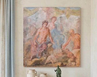 Dionysus and Ariadne Fresco Canvas Print House of the Vettii Pompeii Wall Art Eros vs Pan Mythology Painting Ancient Roman Mythology Gift