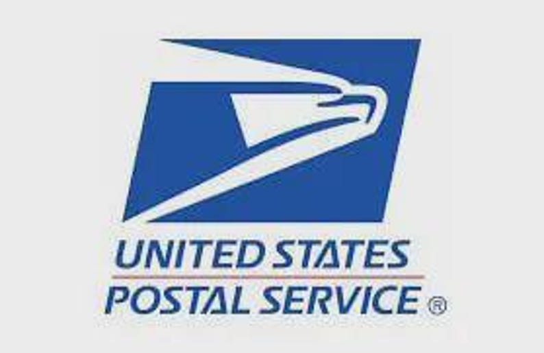 May include: The official logo of the United States Postal Service features a stylized blue eagle head silhouette facing right, positioned above the text UNITED STATES POSTAL SERVICE in blue capital letters with a thin red horizontal line.