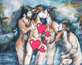 Erotic Ritual Art - Satyrs, Nymph, Beltane Celebration, Spiritual Forest Gods Print