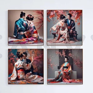 Beautiful Geisha in a flowers kimono Art Digital Download set 4 prints image 10