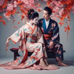 Beautiful Geisha in a flowers kimono Art Digital Download set 4 prints image 9