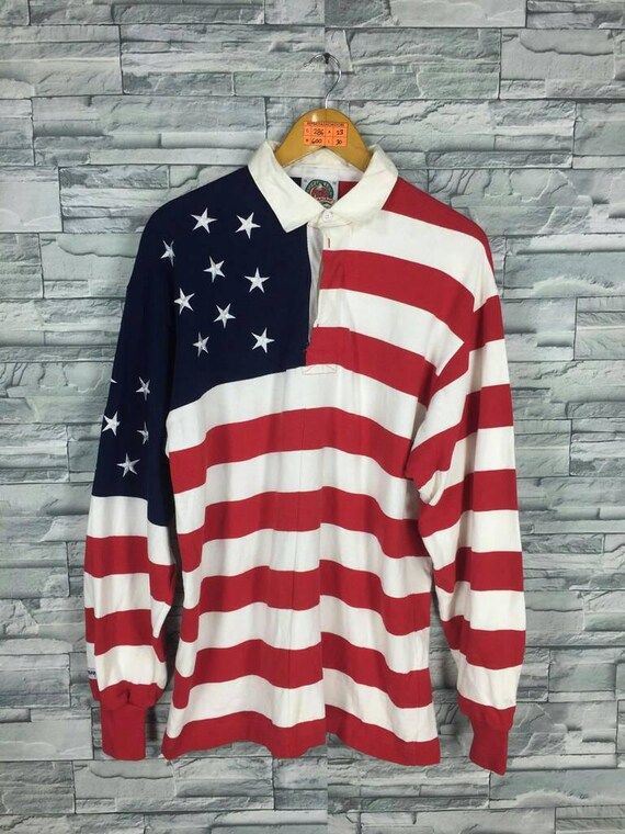 Vintage Usa Flag Rugby Shirt Mens Xlarge 90 S Barbarian Image 0