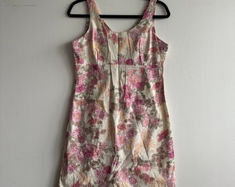 VINTAGE FLORAL DRESS white/ pink sleeveless dress, size small