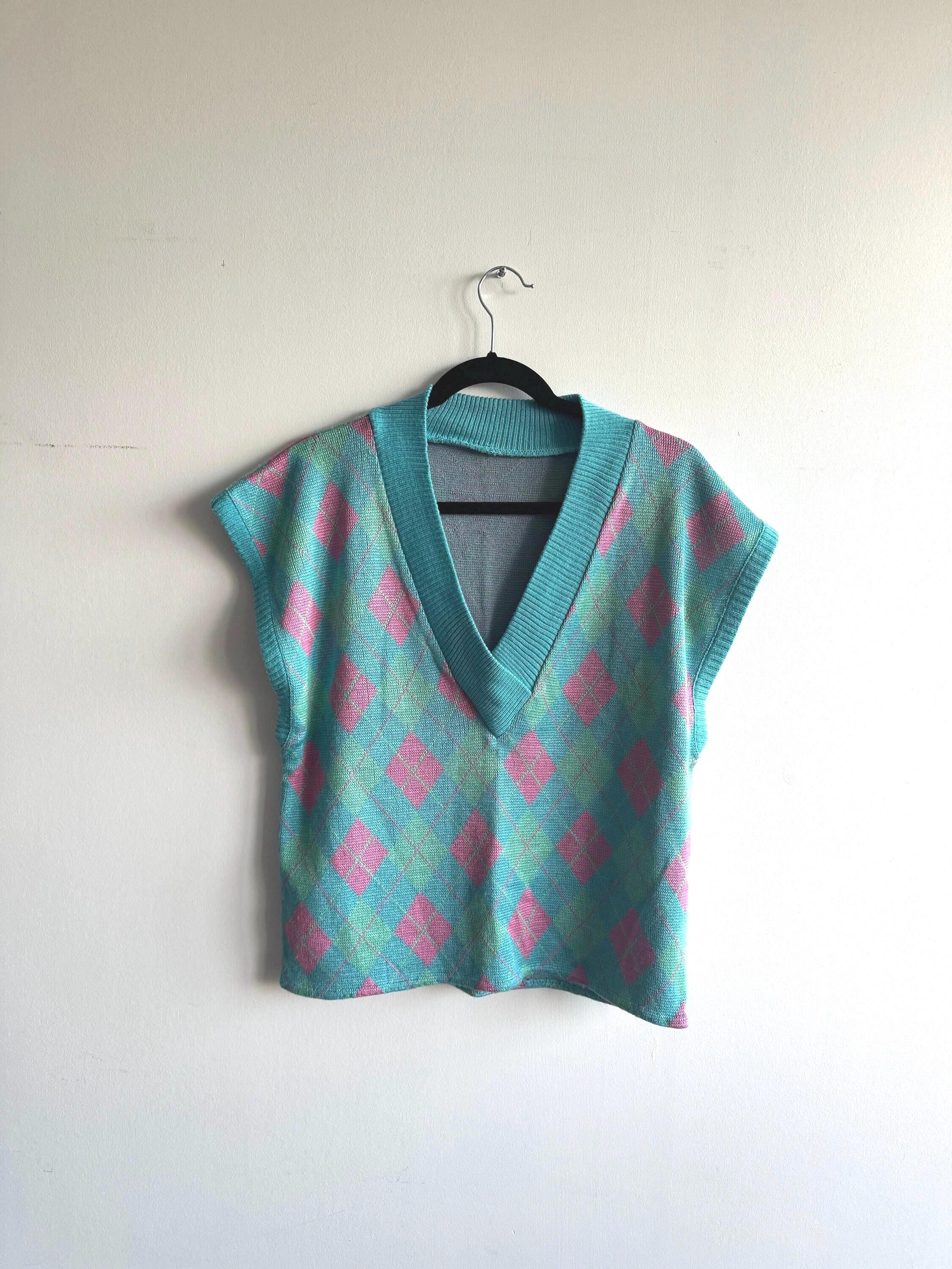 ARGYLE SWEATER VEST Vintage Blue/ Pink/ Green Sleeveless
