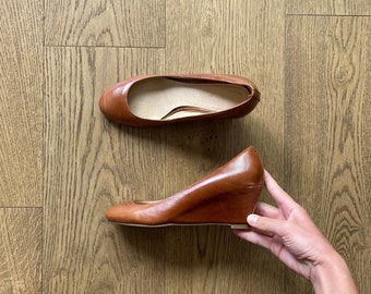 ALDO Y2K WEDGES compensées à talons en cuir marron cognac, taille 7 us