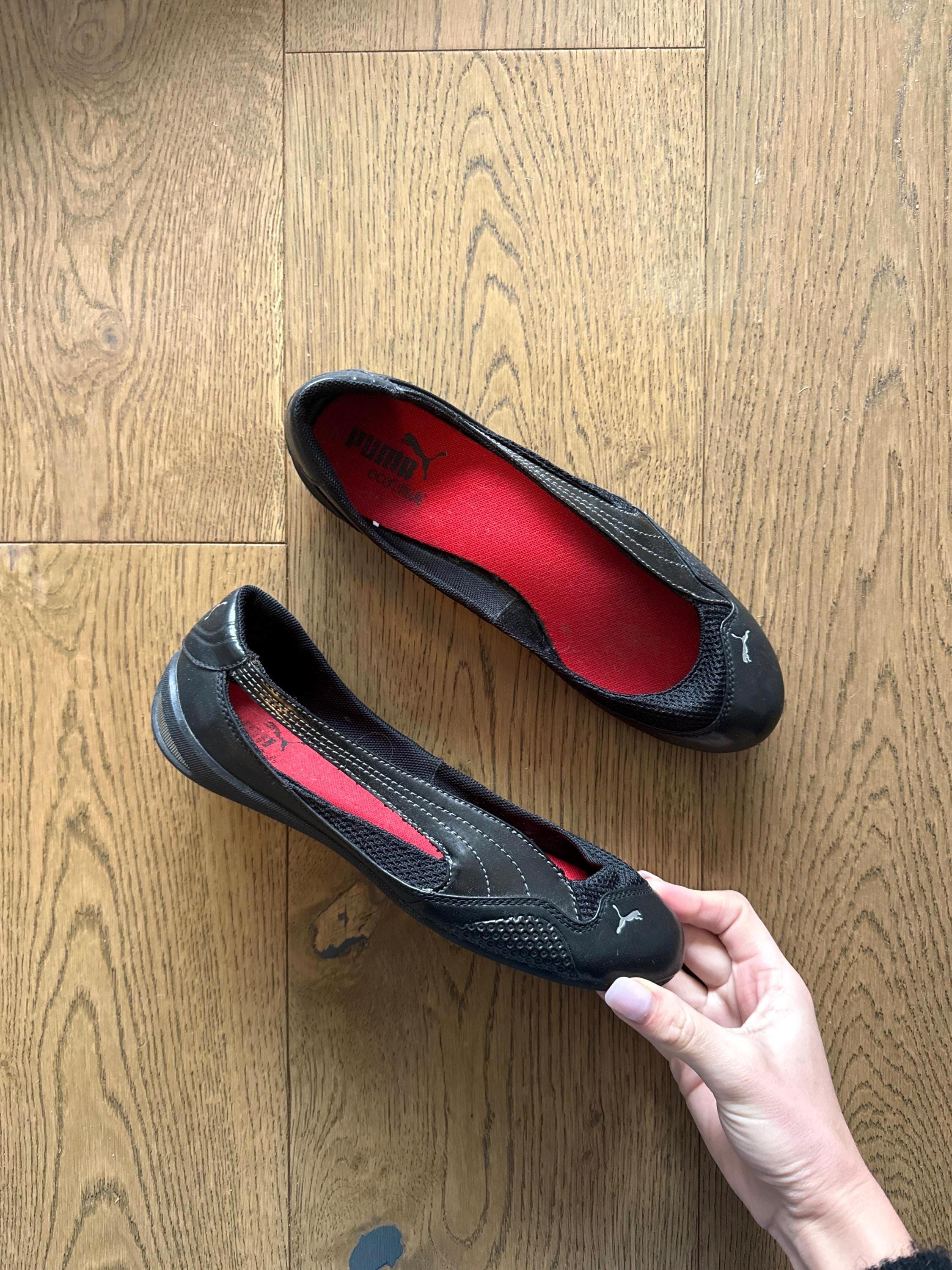 靴 PUMA ballet flats shoes PUMA BALLET FLATS Black/ Red Sporty Ballerina Slip Ons With