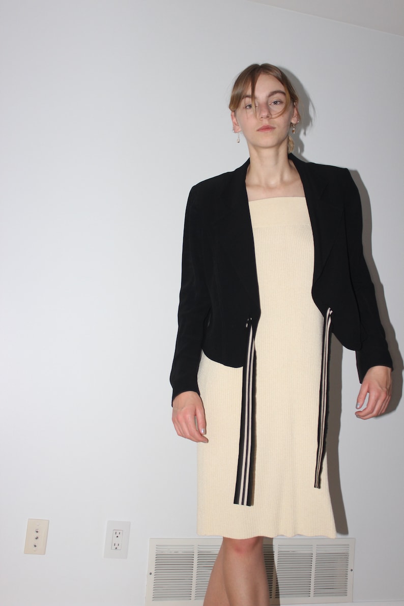 Sonia Rykiel black /& cream blazer with front tie THE BUSY STUDIO size 44 medium