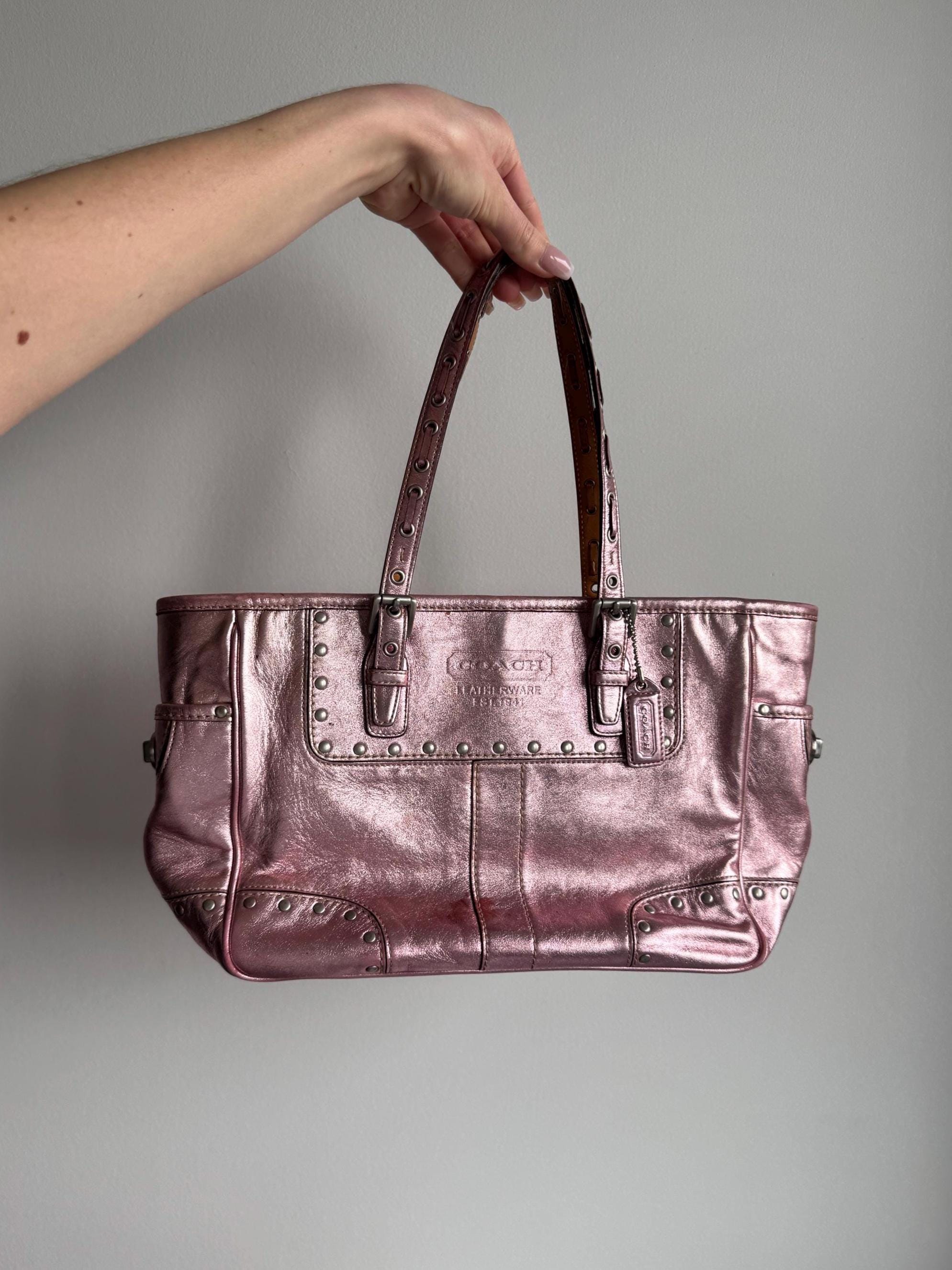 良品 990 Coach Signater handbag Pink Gold COACH Teri Shoulder Bag In signature canvas/Gold/Powder Pink