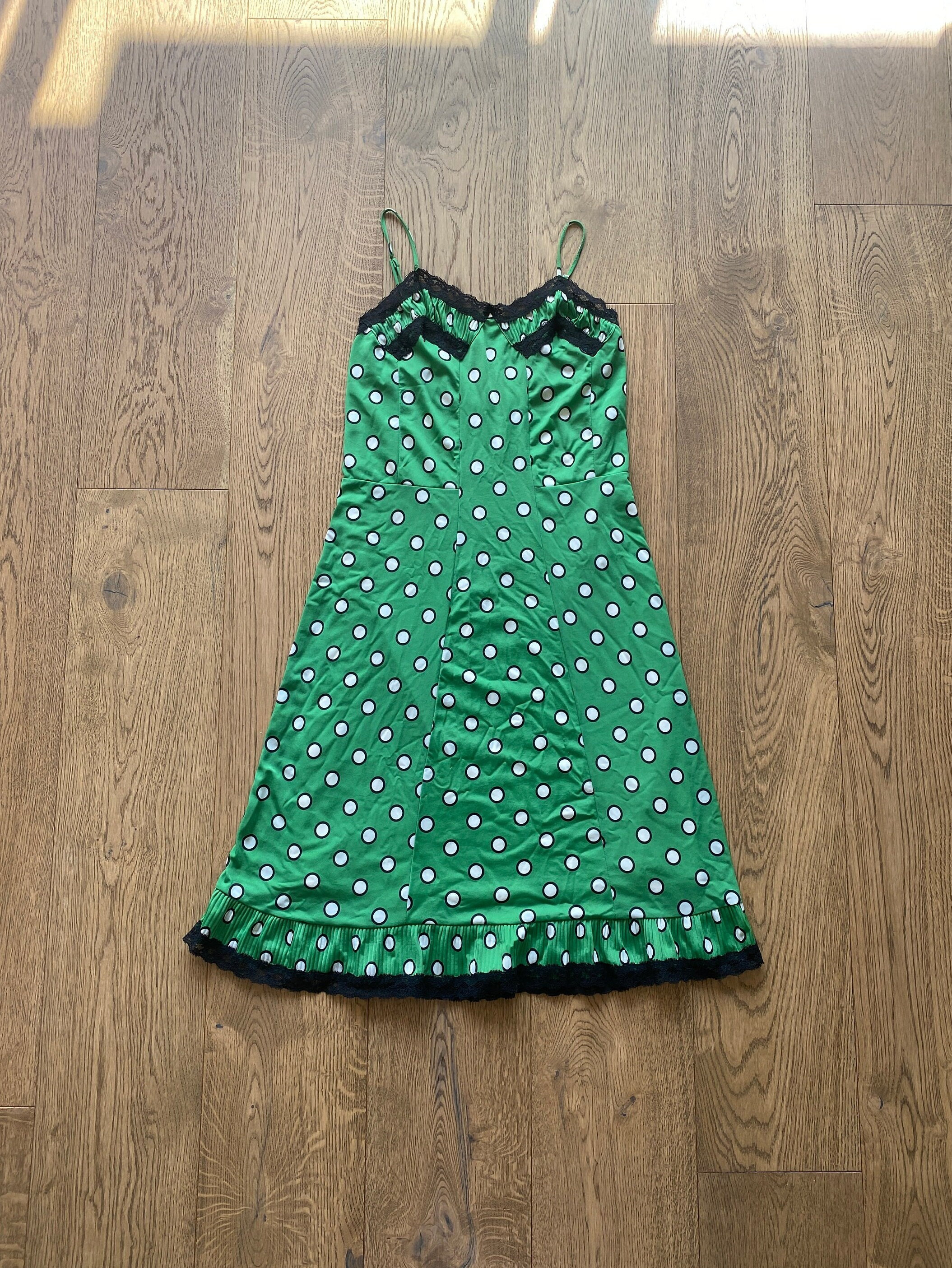 JEAN PAUL GAULTIER X Target Green and White Polka Dot Dress With Black Lace  Trim, Corset Style, Size Large - Etsy