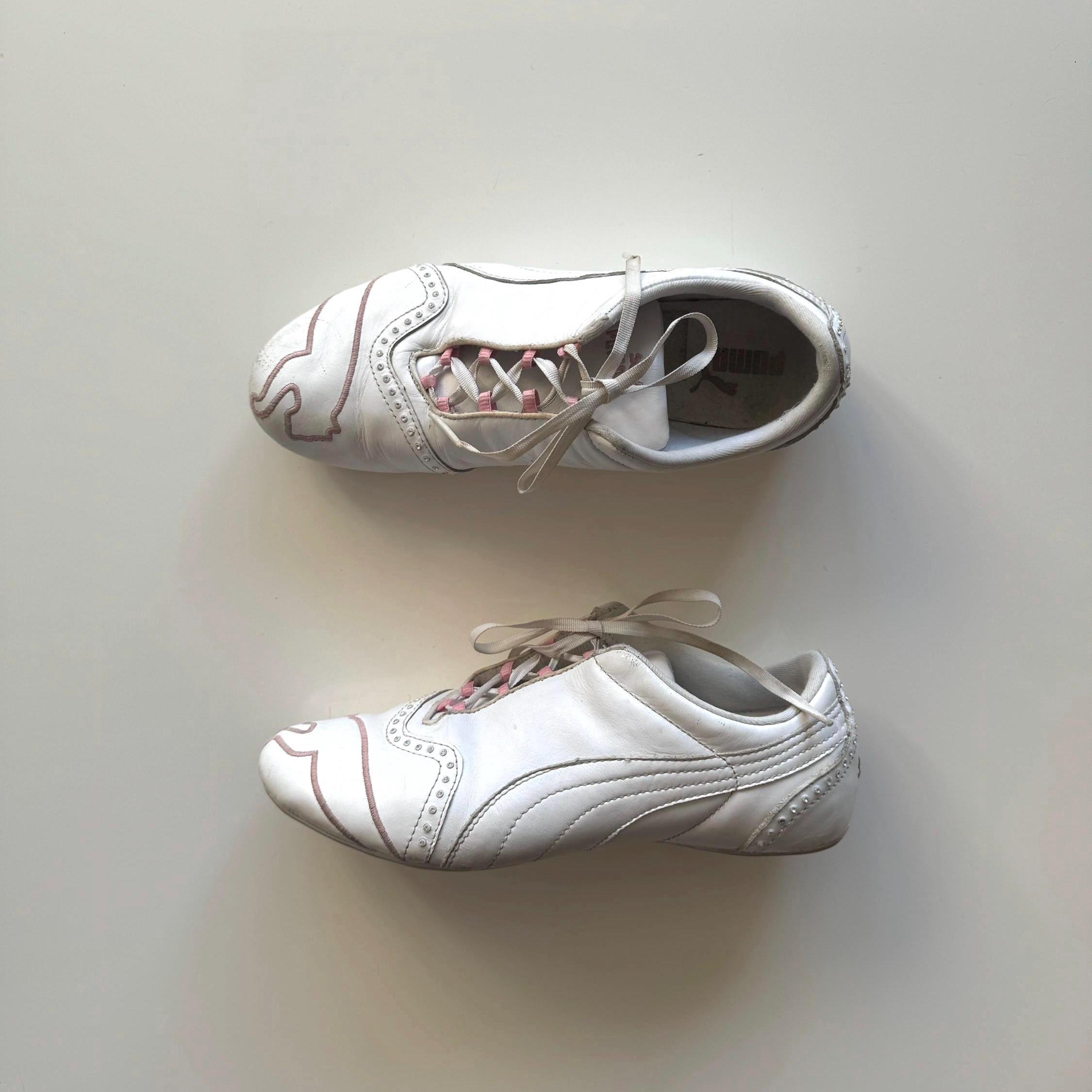 PUMA SNEAKERS White and Baby Pink Runners With Rhinestones and