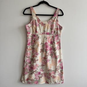VINTAGE FLORAL DRESS white/ pink sleeveless dress, size medium