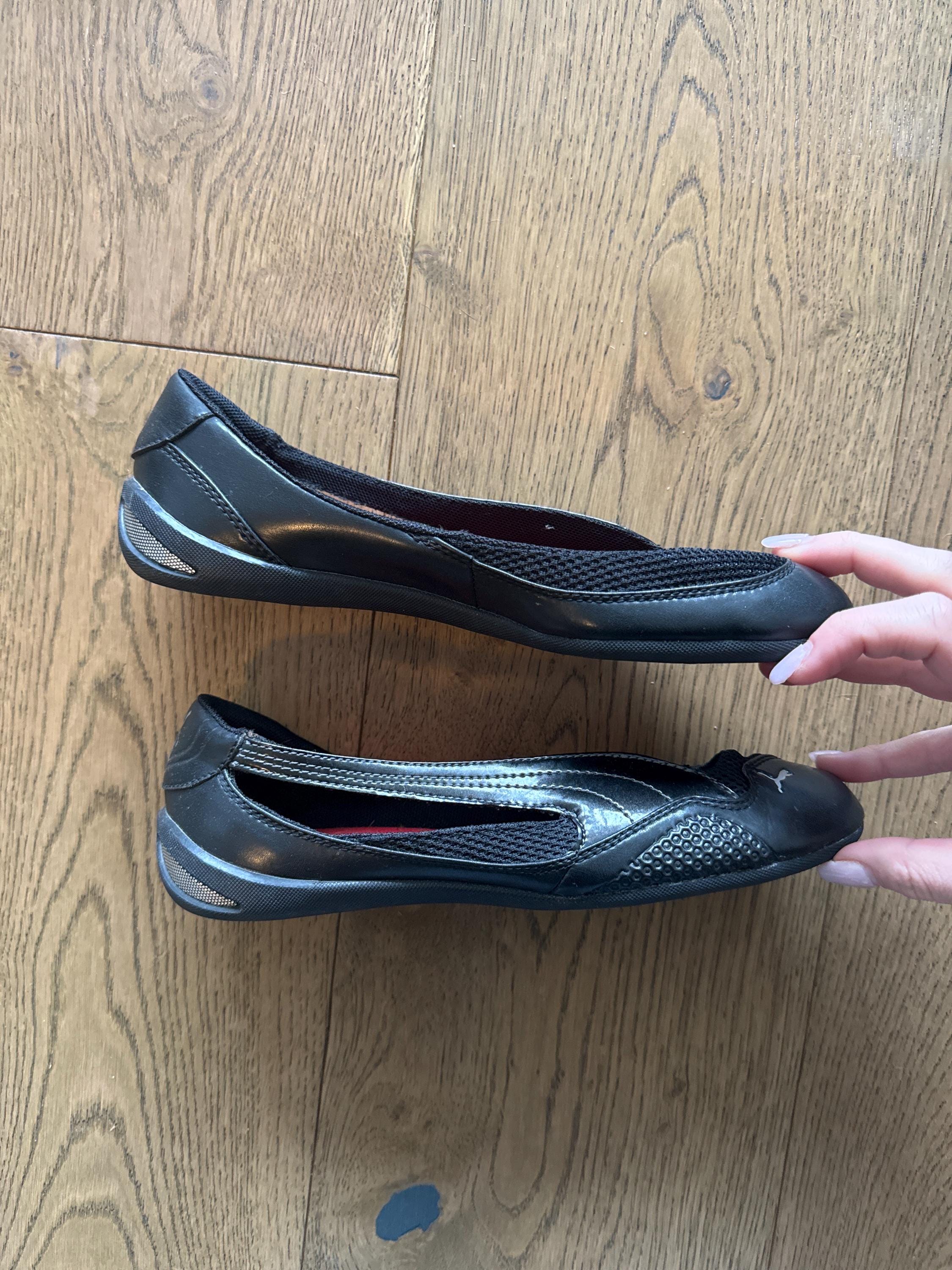 PUMA BALLET FLATS Black/ Red Sporty Ballerina Slip Ons With