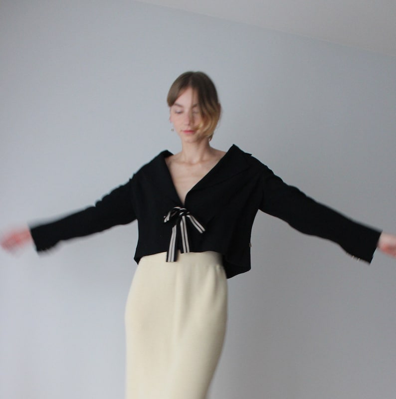Sonia Rykiel black /& cream blazer with front tie THE BUSY STUDIO size 44 medium