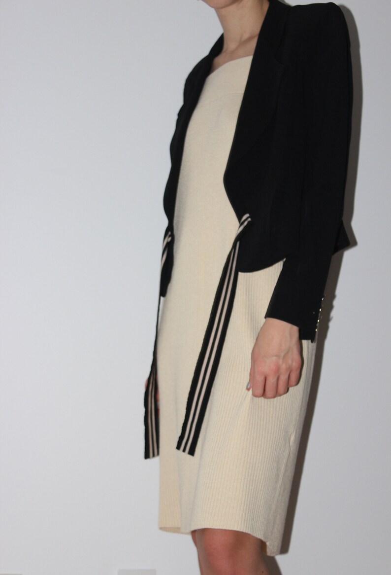 Sonia Rykiel black /& cream blazer with front tie THE BUSY STUDIO size 44 medium