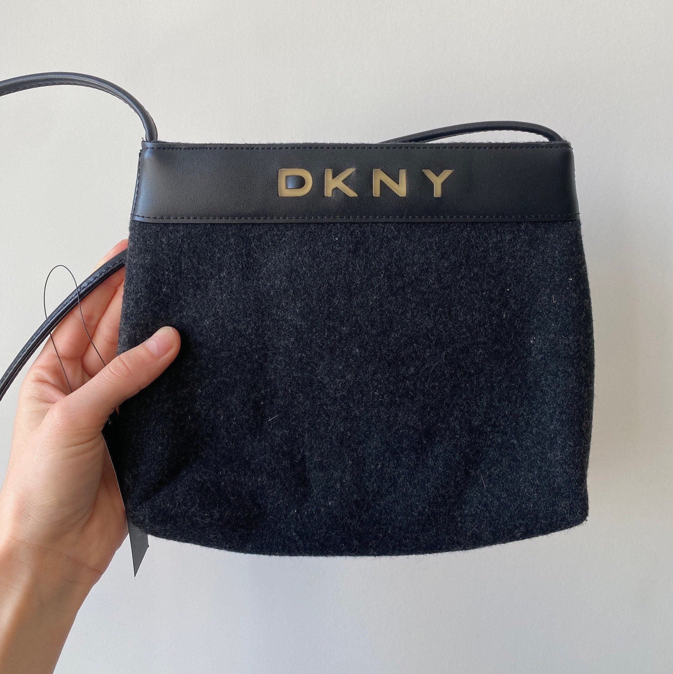 DKNY WOOL PURSE Grey Felt Wool Shoulder Bag Messenger Bag With