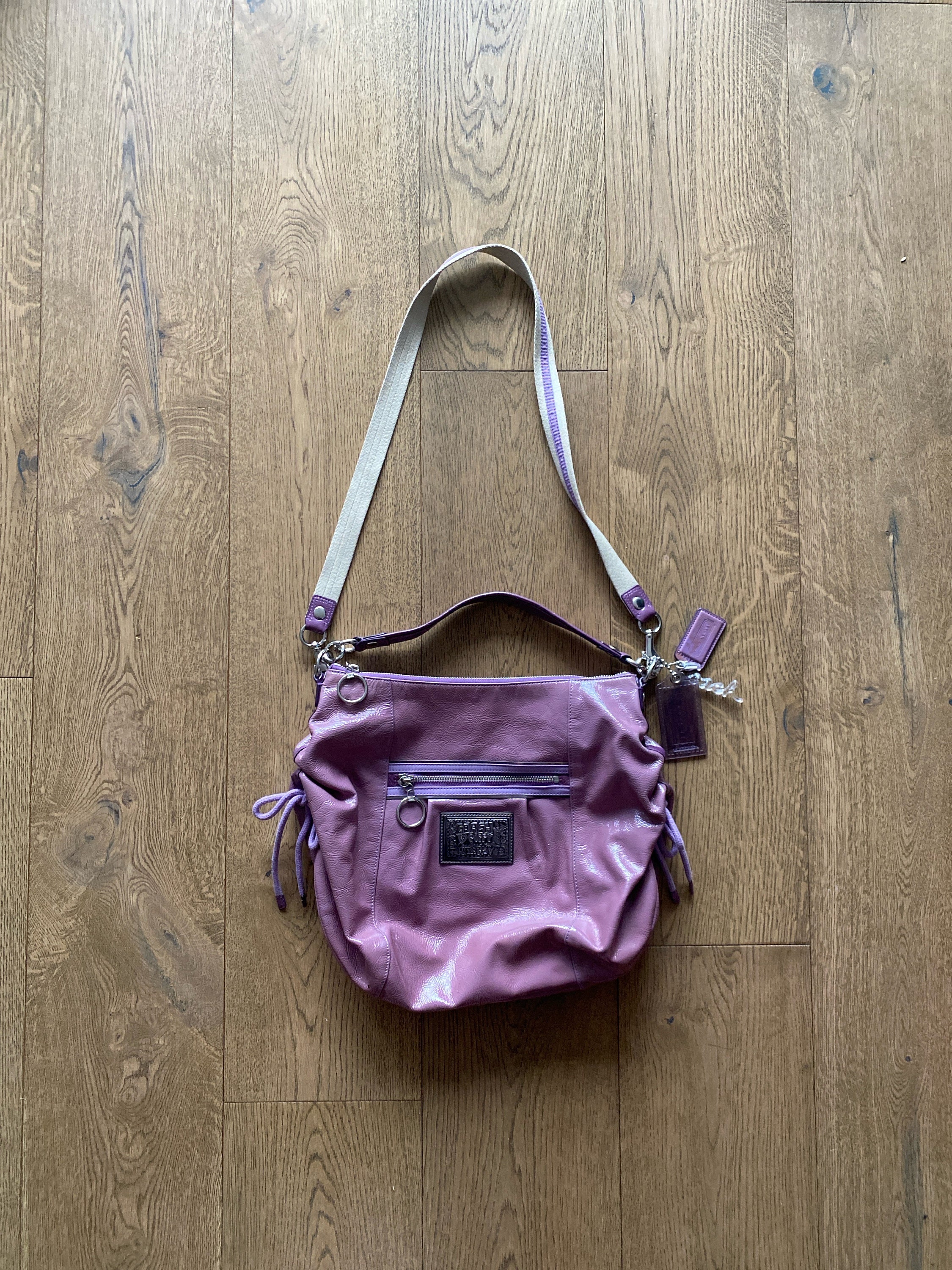 Coach Daisy Ocelot Hobo Shoulder Handbag Pocket Tote F20071 Black & Purple  – Go Auto Van
