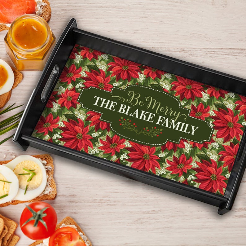 PERSONALIZED Poinsetta Wood Serving Tray Christmas Holiday Etsy