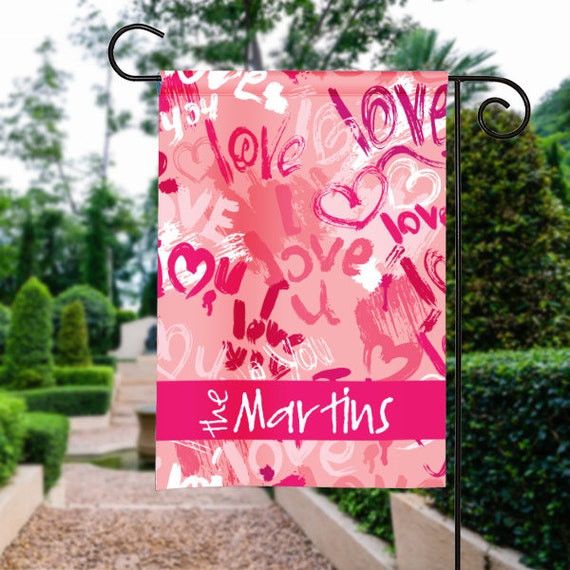 Love Valentines Day Hearts Personalized Garden Flag Yard Sign Etsy