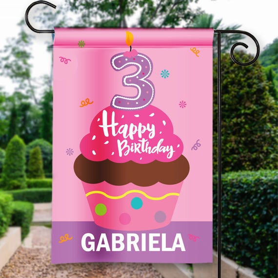 Look Whos 3 Happy 3rd Birthday Cupcake Girls Party Flags Etsy
