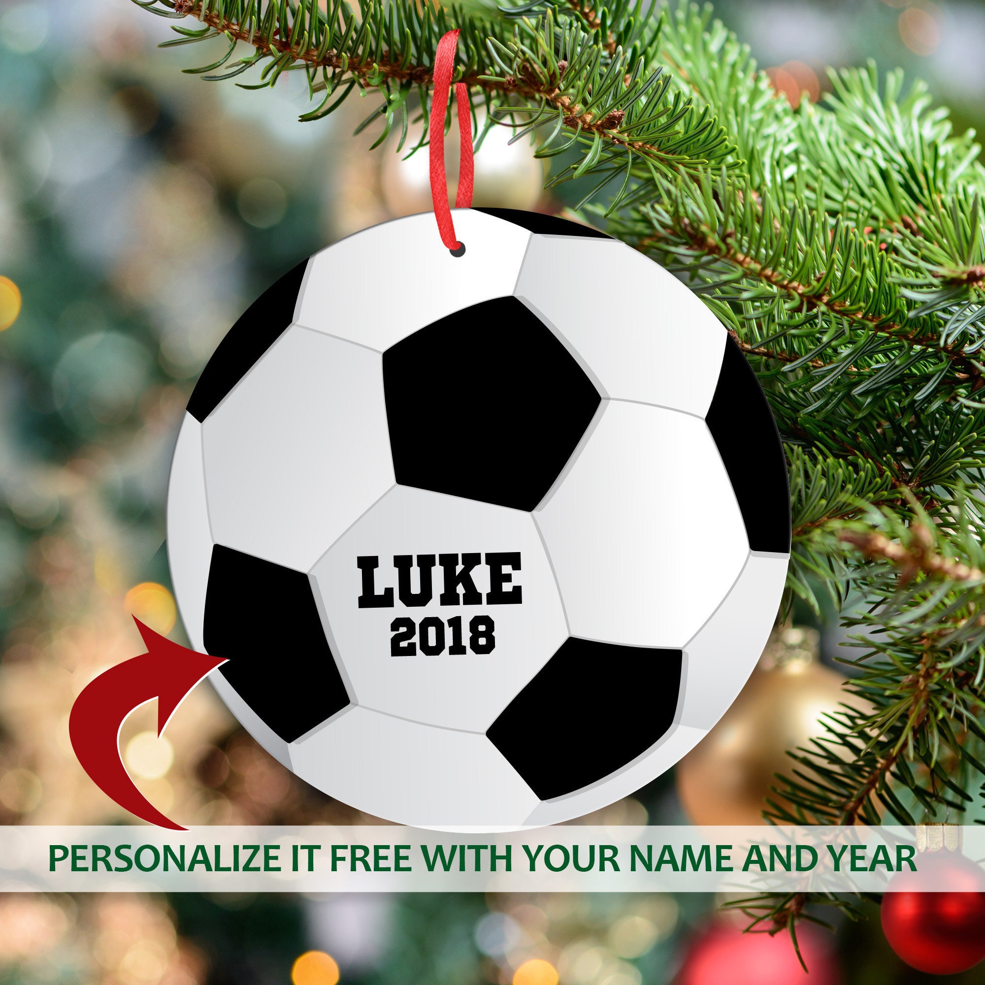 Personalized Soccer Ball Ornament Kids Christmas Ornament Etsy