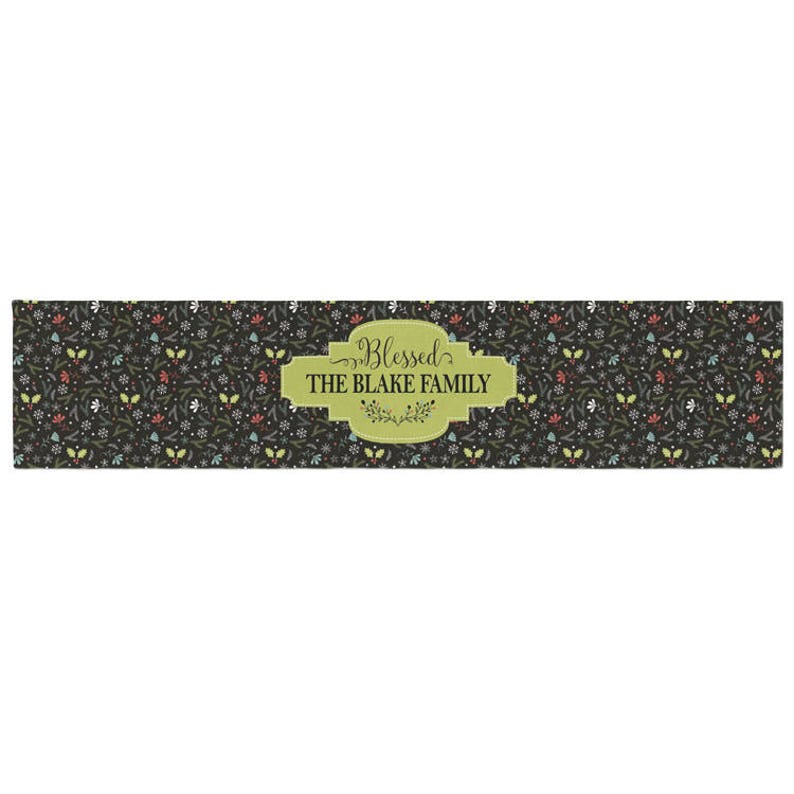 PERSONALIZED Christmas Floral Fabric Table Runner Festive Holiday Family Name Monogram Custom Tablecloth Table Holiday Decor Decoration